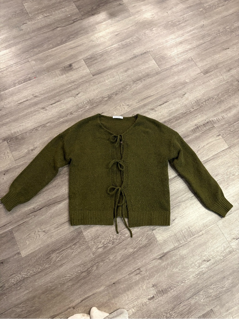 Tie-Front Olive Green Knit Cardigan Sweater